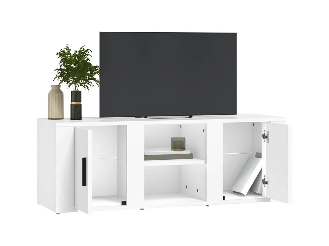 Hidran  Meuble TV Blanc 100x31,5x35 cm Bois d'ingénierie