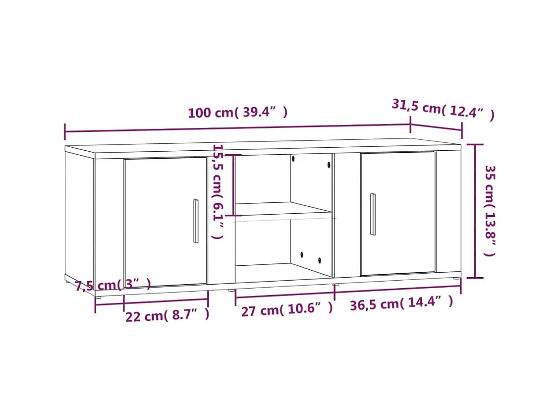 Hidran  Meuble TV Blanc 100x31,5x35 cm Bois d'ingénierie