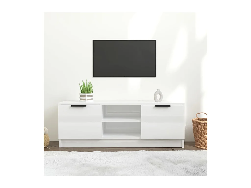 Kaelyn  Meuble TV Blanc brillant 102x35x36,5 cm Bois d'ingénierie
