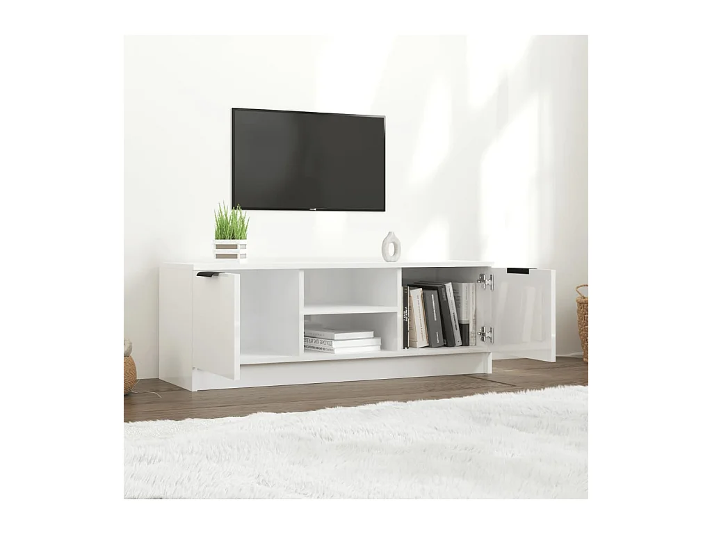Kaelyn  Meuble TV Blanc brillant 102x35x36,5 cm Bois d'ingénierie