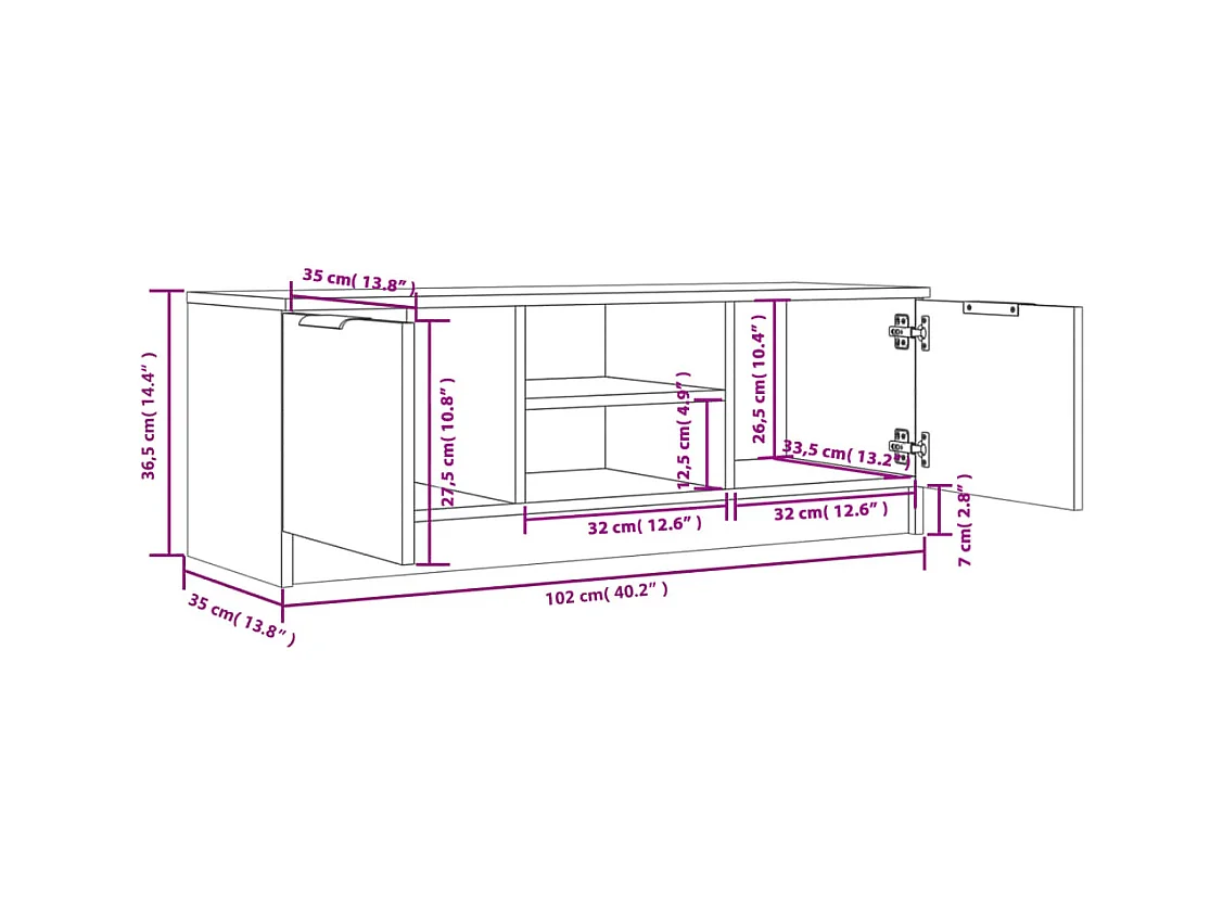 Kaelyn  Meuble TV Blanc brillant 102x35x36,5 cm Bois d'ingénierie