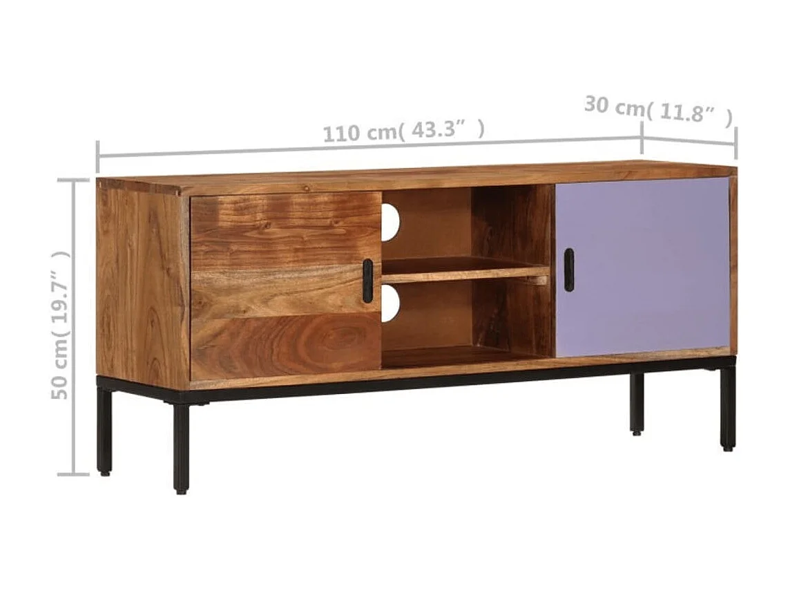 Garden Furniture -  Meuble TV Marron miel et gris 110x30x50 cm Bois massif d'acacia