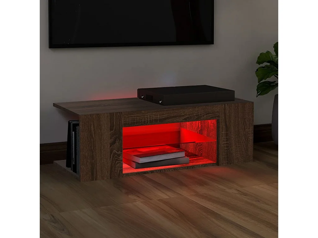 Crijn  Meuble TV avec lumières LED Chêne marron 90x39x30 cm