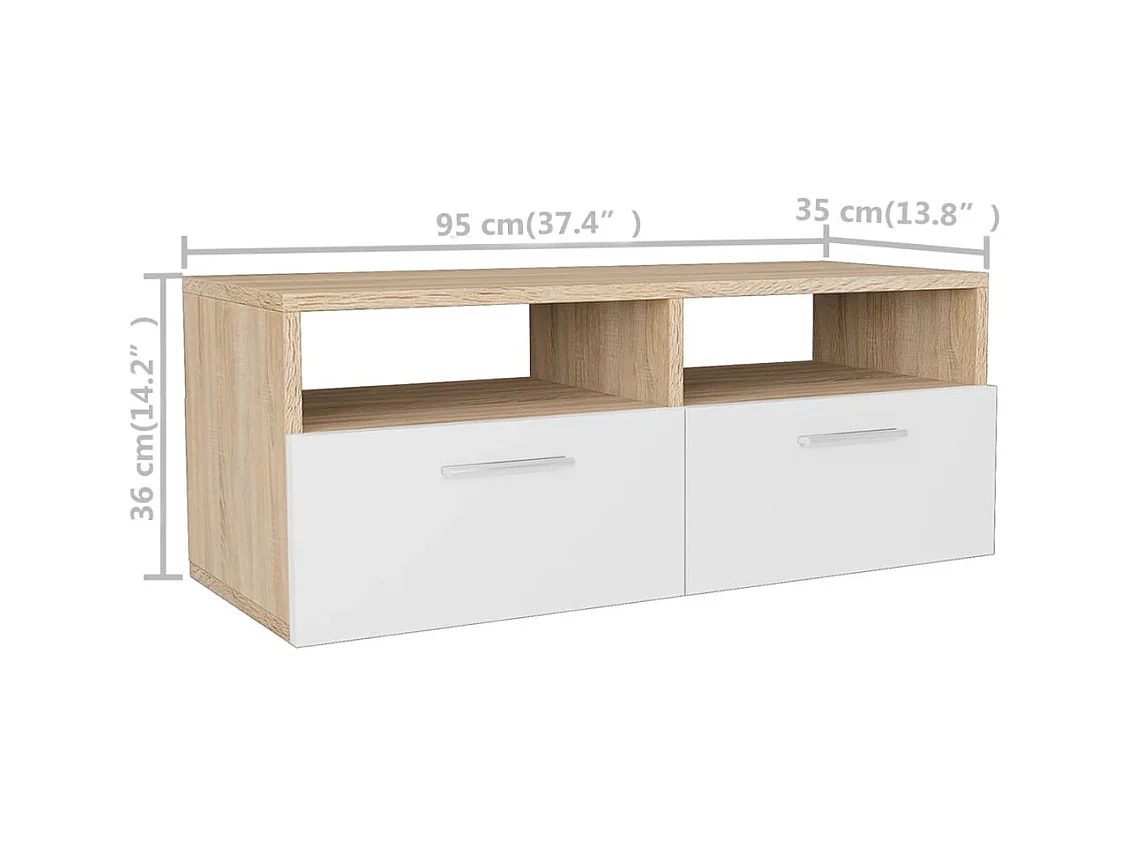 Marie-Corine  Meubles TV 2 pcs Bois d’ingénierie 95x35x36 cm Chêne et blanc