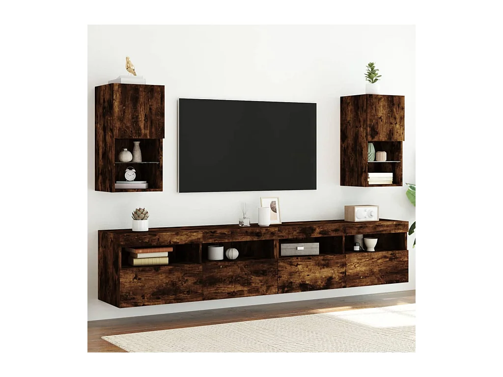 Almar  Meubles TV avec lumières LED 2 pcs chêne fumé 30,5x30x60 cm