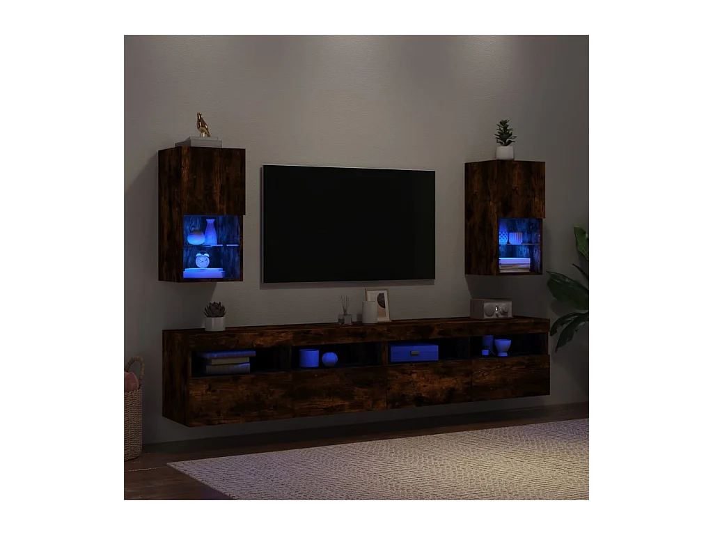 Almar  Meubles TV avec lumières LED 2 pcs chêne fumé 30,5x30x60 cm