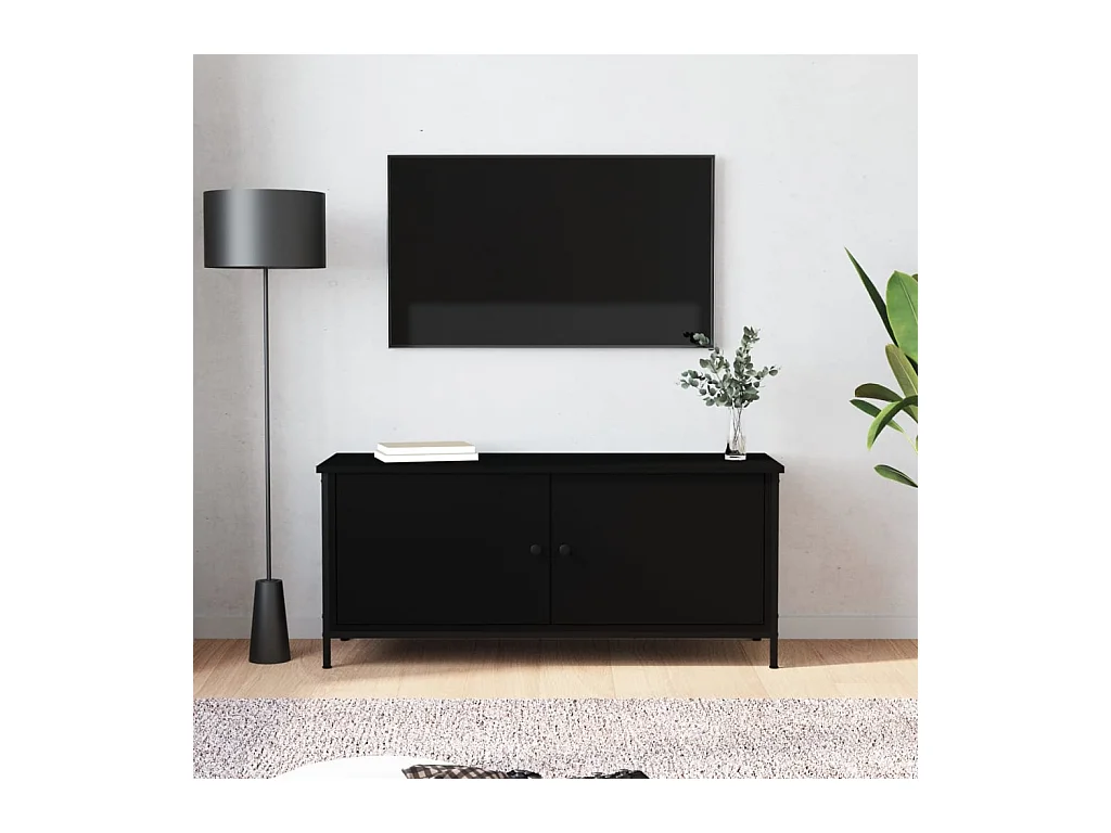 Ballyknockan  Mueble TV con puertas madera contrachapada negro 102x35x45 cm