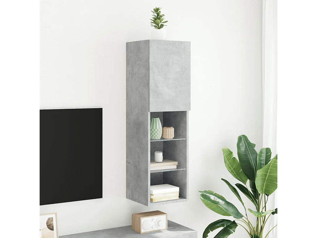 Almar  Meuble TV avec lumières LED gris béton 30,5x30x102 cm