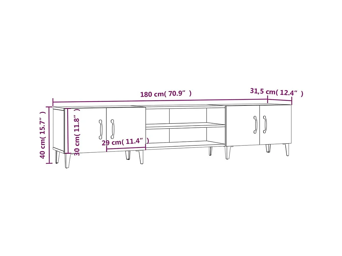Odette  Tv-meubel 180x31,5x40 cm bewerkt hout hoogglans wit