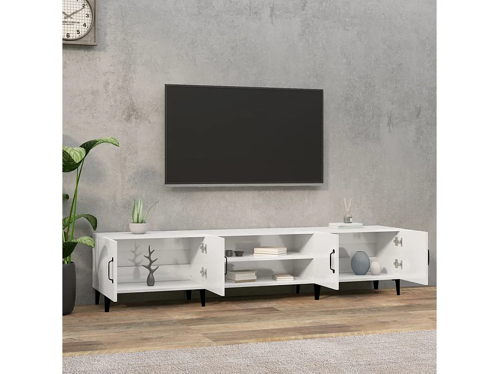 Odette  Meuble TV blanc brillant 180x31,5x40 cm bois d'ingénierie