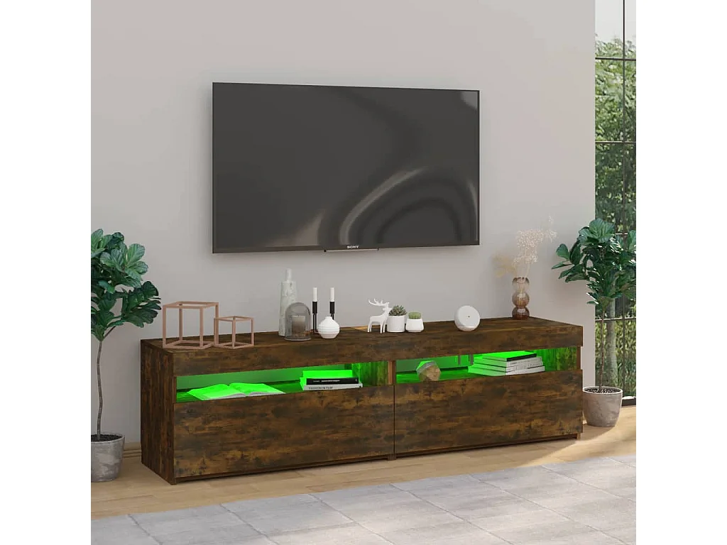 Ilion  Mueble de TV con luces LED 2 uds roble ahumado 75x35x40 cm