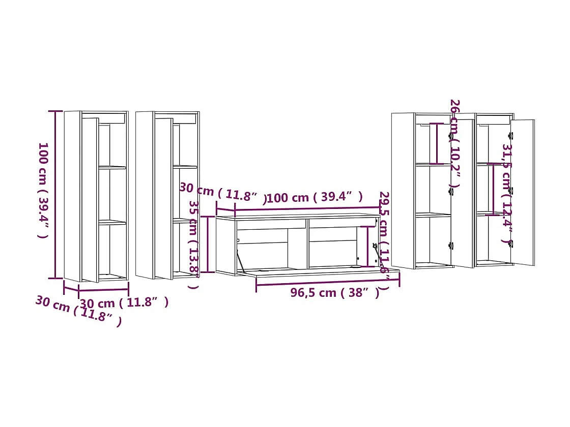 Pryll  Meubles TV 5 pcs Bois massif de pin