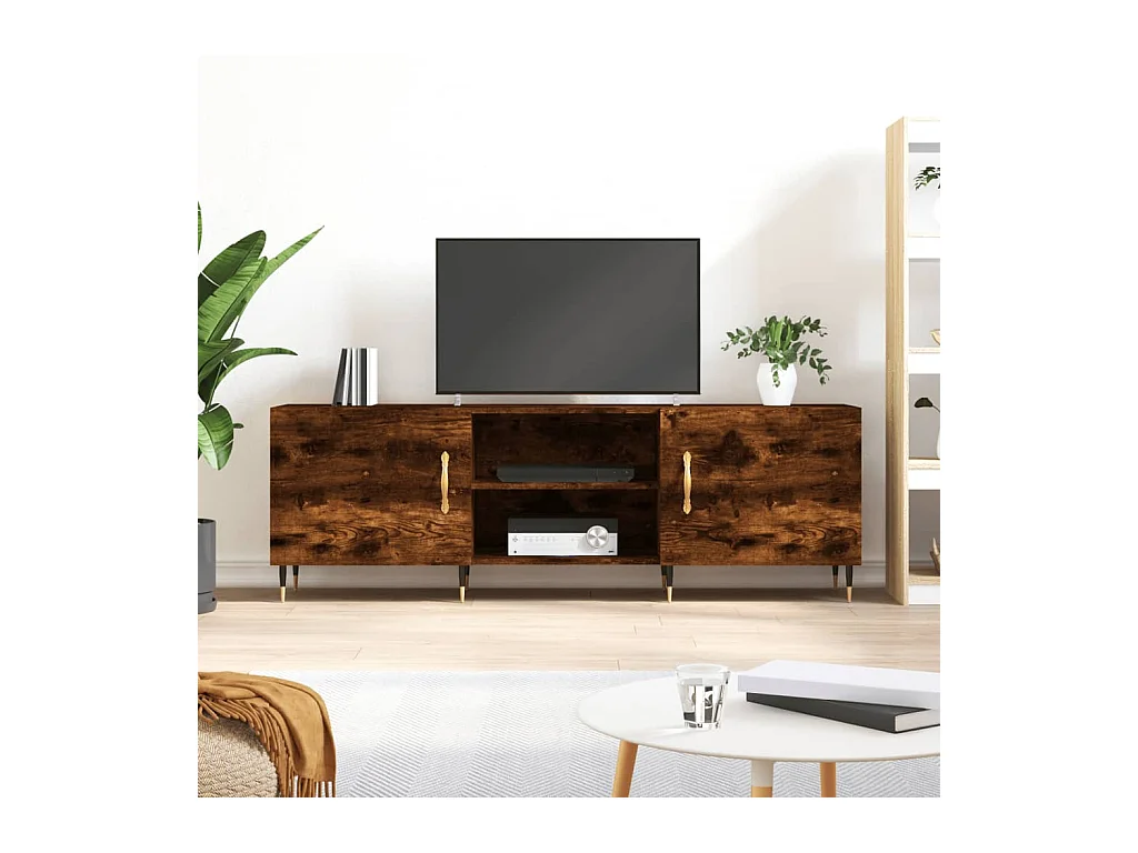 Fouzia  Meuble TV chêne fumé 150x30x50 cm bois d'ingénierie