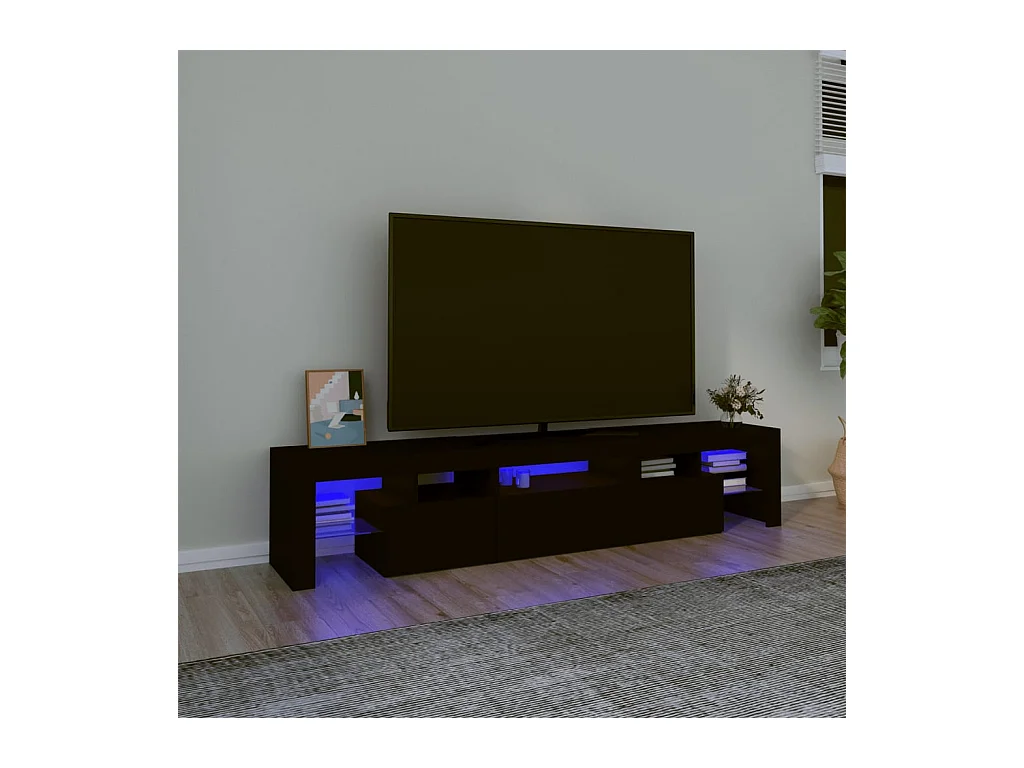 Tahlequah  Meuble TV avec lumières LED Noir 200x36,5x40 cm