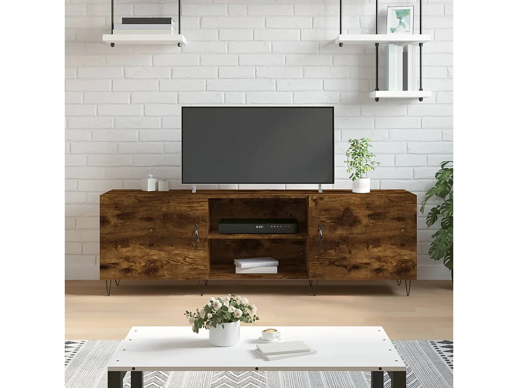 Rivka  Meuble TV chêne fumé 150x30x50 cm bois d'ingénierie