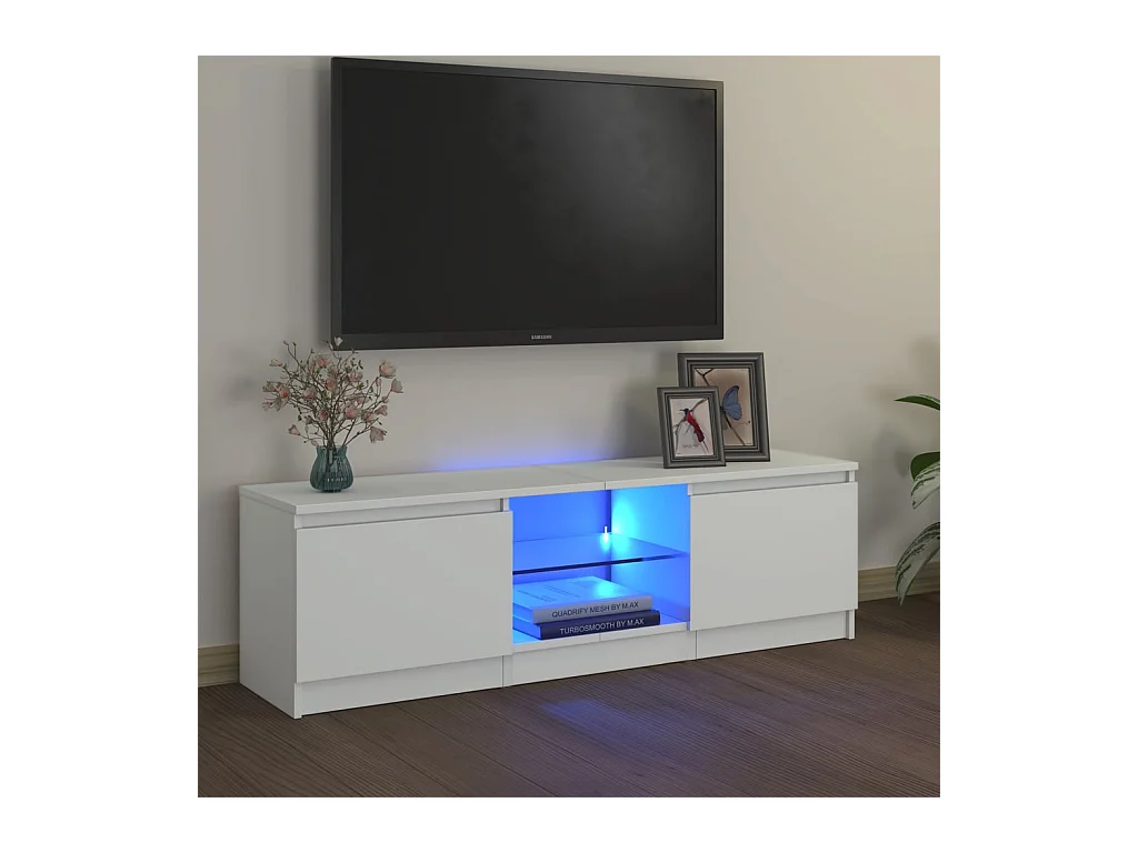 Vasil  Meuble TV avec lumières LED Blanc 120x30x36 cm