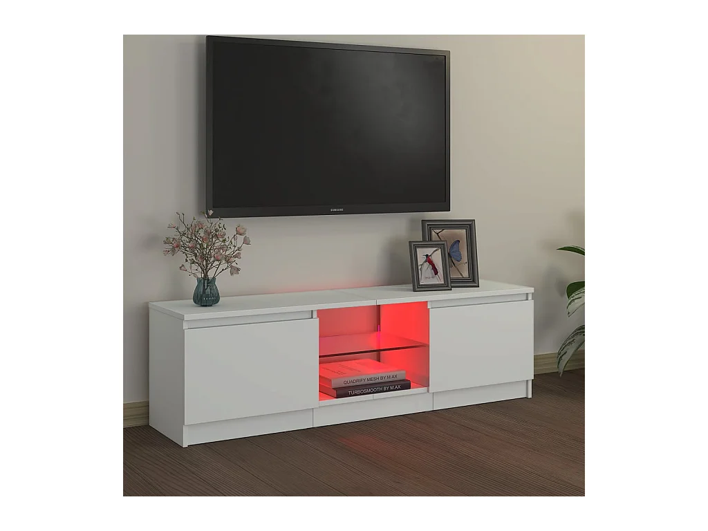 Vasil  Meuble TV avec lumières LED Blanc 120x30x36 cm