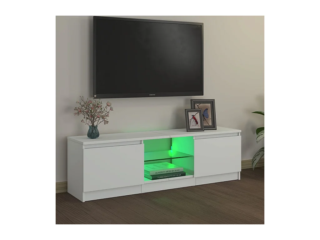 Vasil  Meuble TV avec lumières LED Blanc 120x30x36 cm