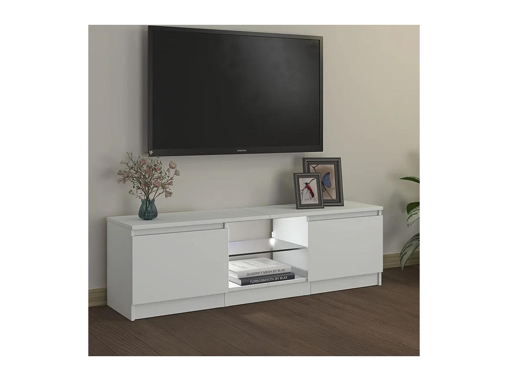 Vasil  Meuble TV avec lumières LED Blanc 120x30x36 cm