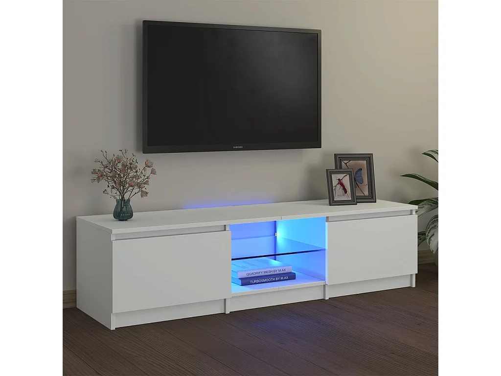 Vasil  Meuble TV avec lumières LED blanc 140x40x36 cm