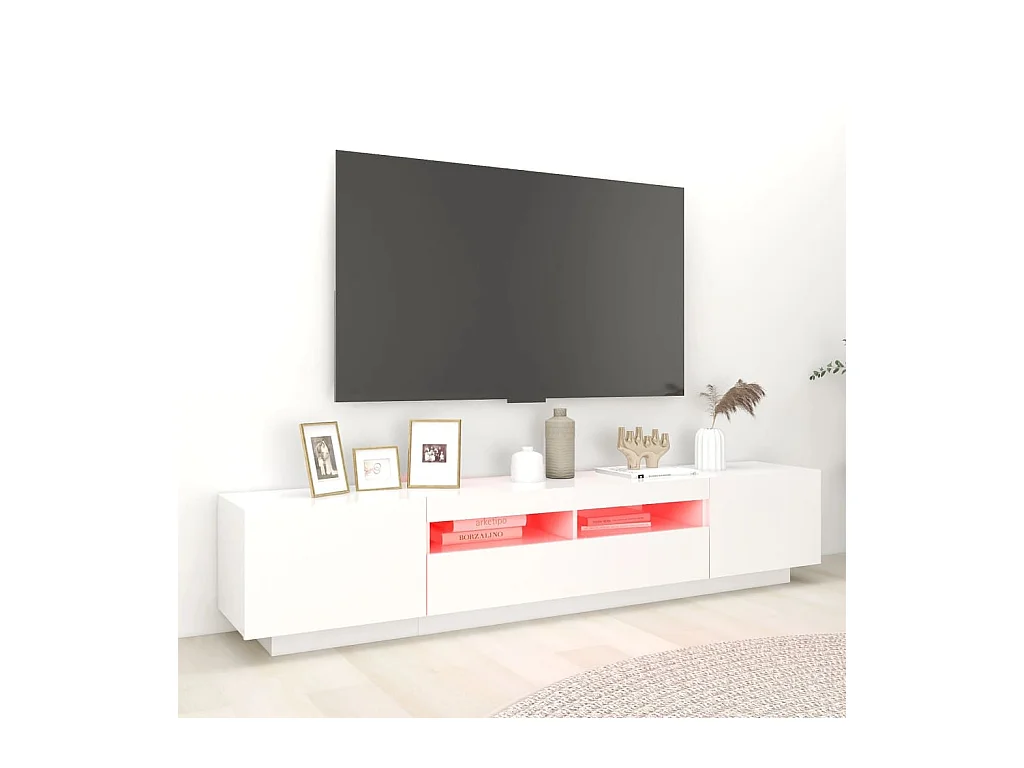 Havva  Meuble TV avec lumières LED Blanc 200x35x40 cm