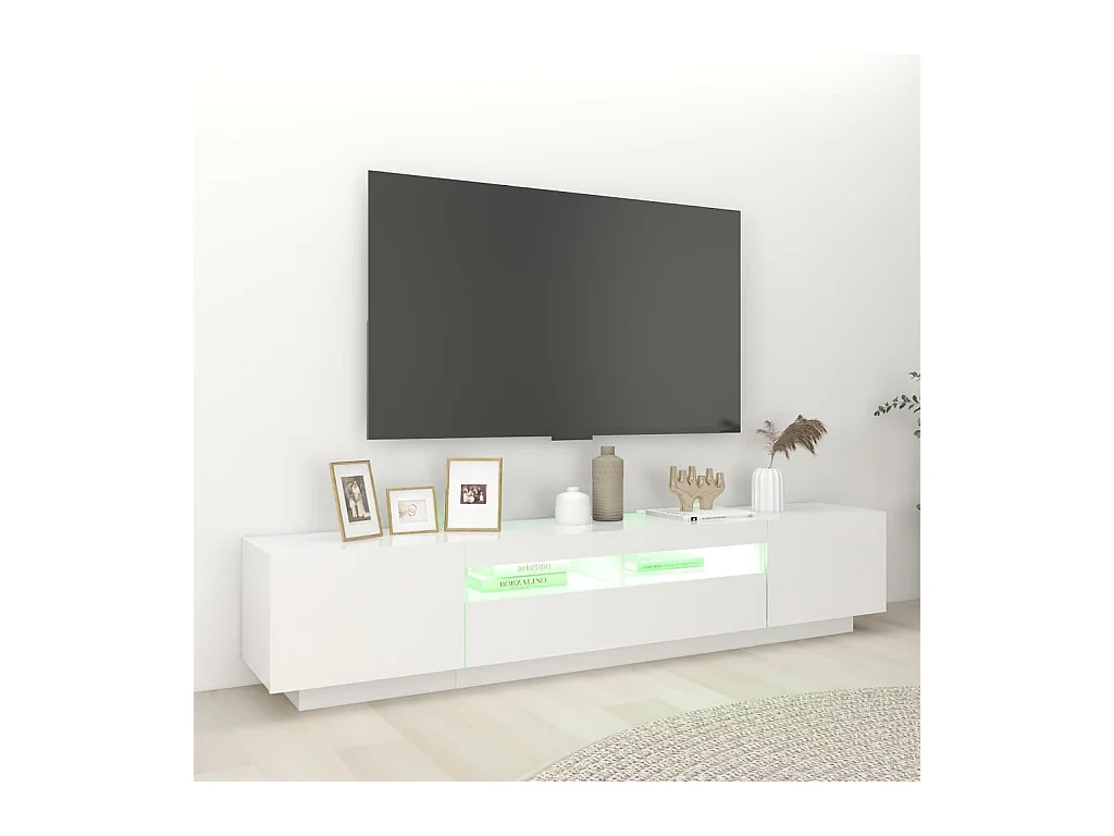 Havva  Meuble TV avec lumières LED Blanc 200x35x40 cm