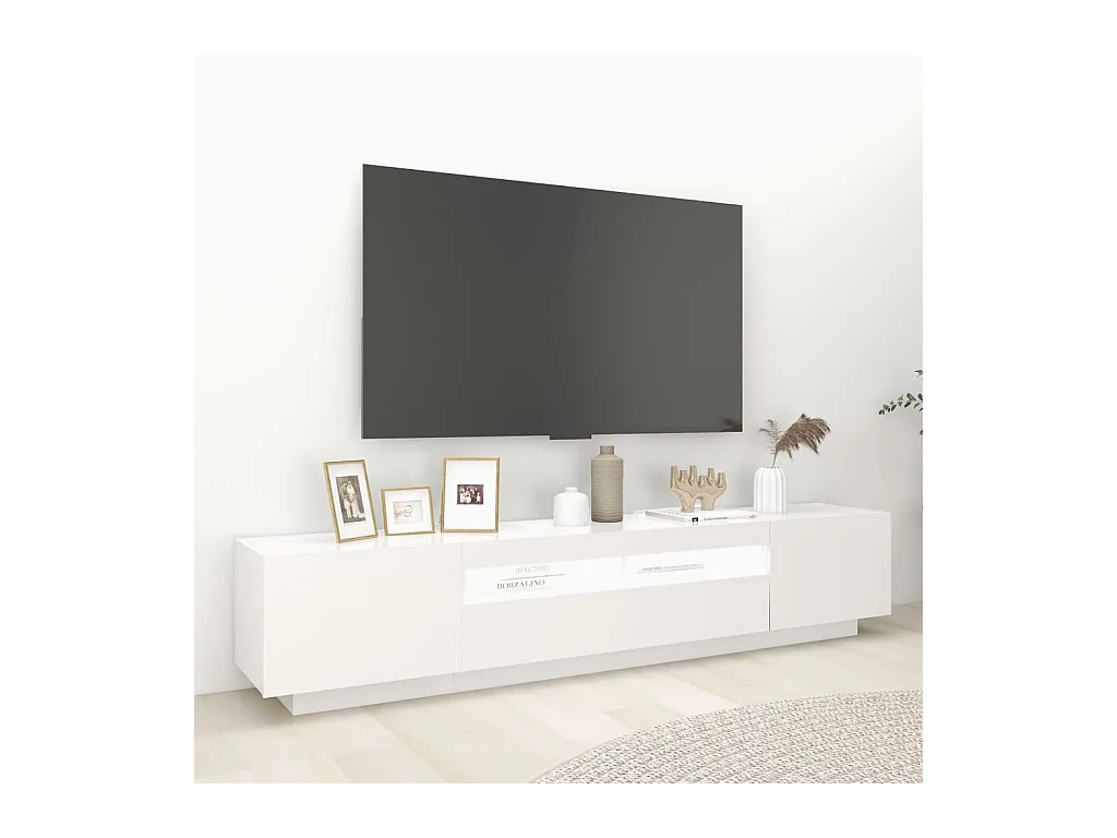 Havva  Meuble TV avec lumières LED Blanc 200x35x40 cm