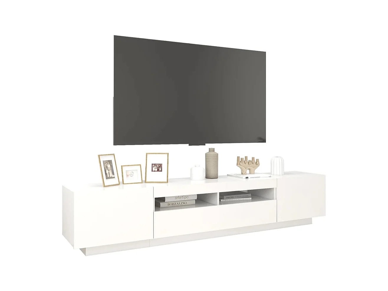 Havva  Meuble TV avec lumières LED Blanc 200x35x40 cm