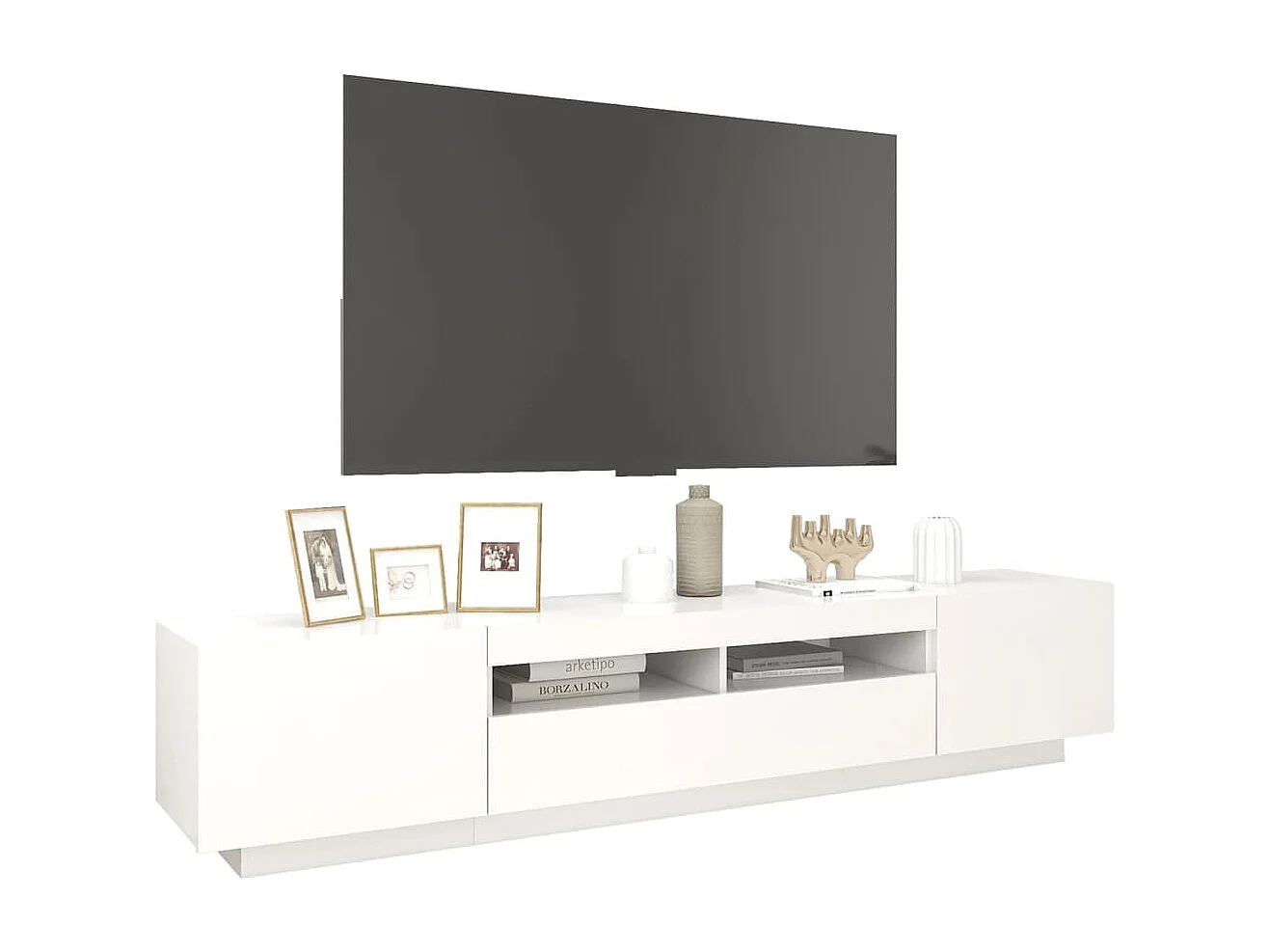 Havva  Meuble TV avec lumières LED Blanc 200x35x40 cm