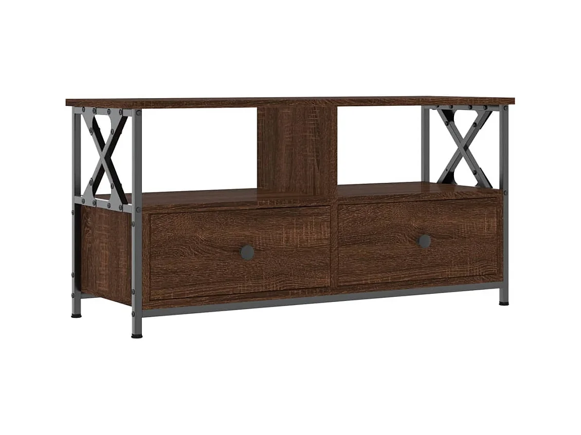 Sophie-Bernadette-Marie  Meuble TV chêne marron 90x33x45 cm bois d'ingénierie et fer