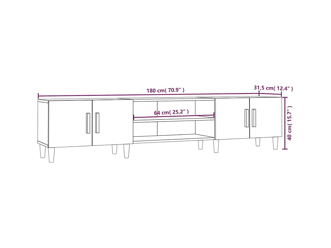 Ylenna  Meuble TV blanc brillant 180x31,5x40 cm bois d'ingénierie