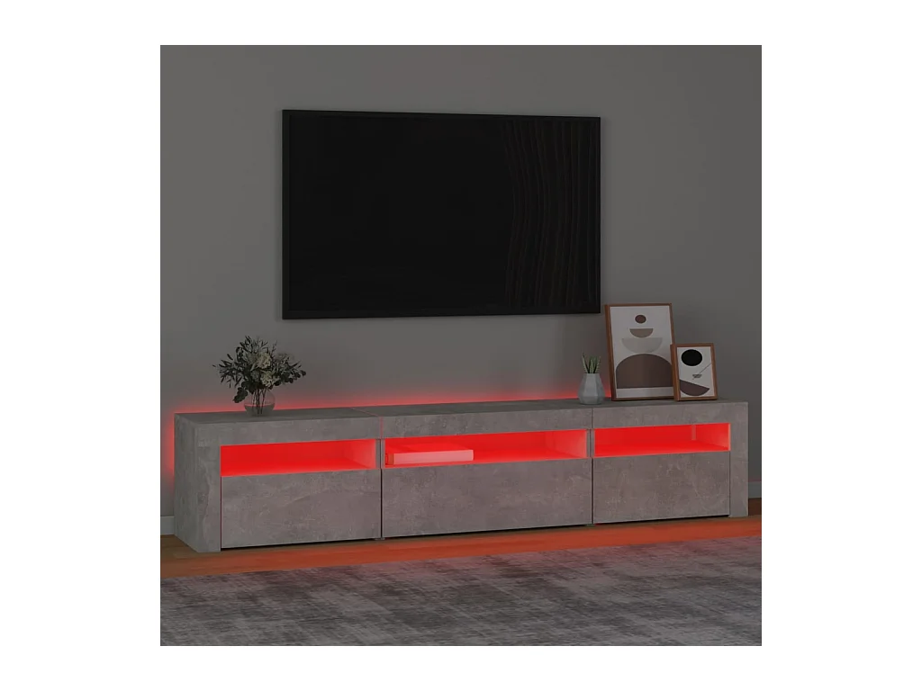 Vleteren  Meuble TV avec lumières LED Gris béton 195x35x40 cm