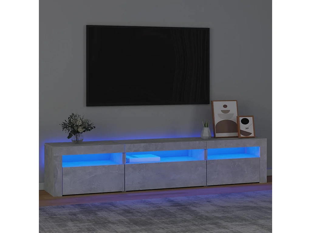 Vleteren  Meuble TV avec lumières LED Gris béton 195x35x40 cm