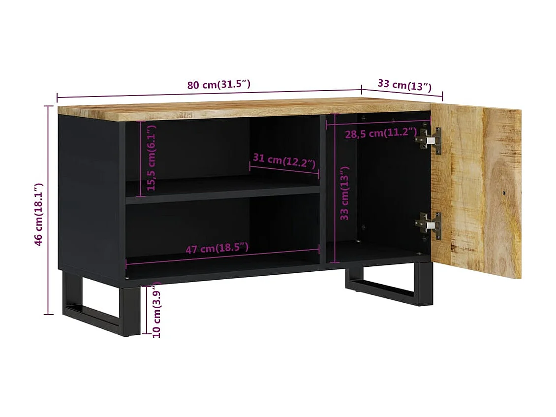 Torval  Meuble TV 80x33x46 cm bois de manguier et d'ingénierie