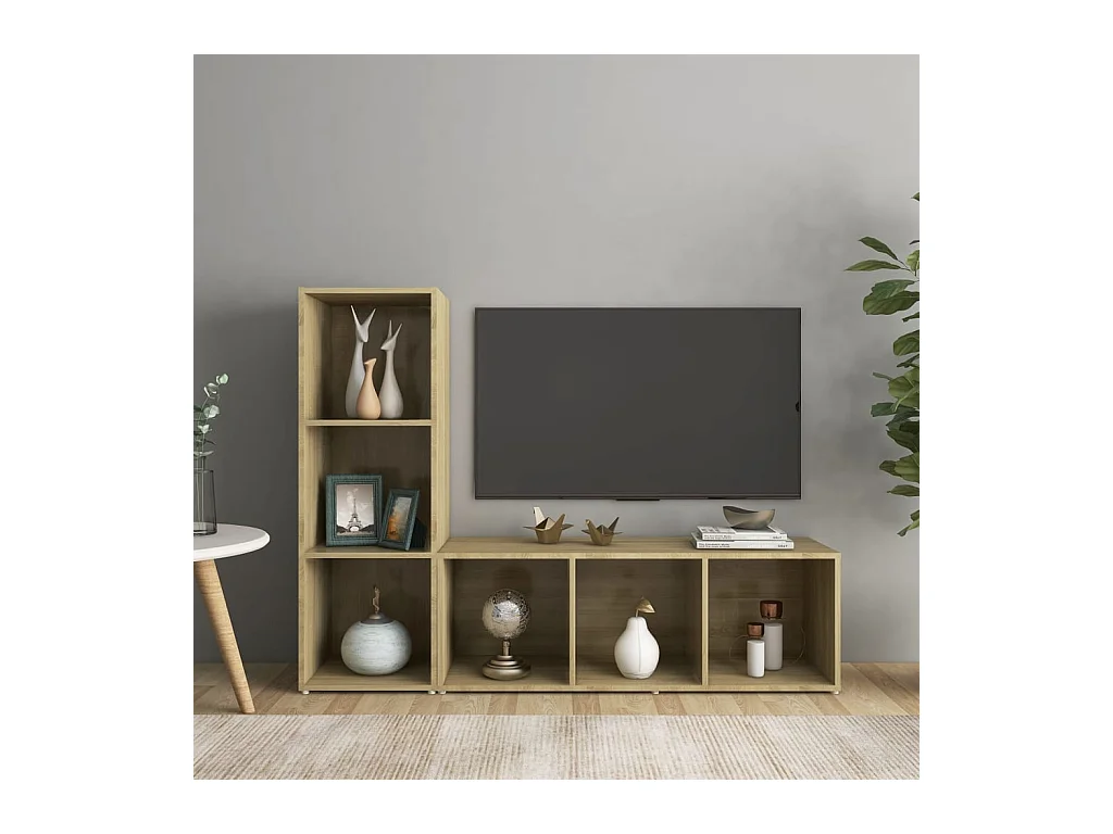 Garden Furniture -  Meubles TV 2 pcs Chêne sonoma 107x35x37 cm Bois d'ingénierie