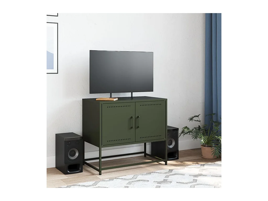Cerlan  Meuble TV vert olive 68,5x39x60,5 cm acier