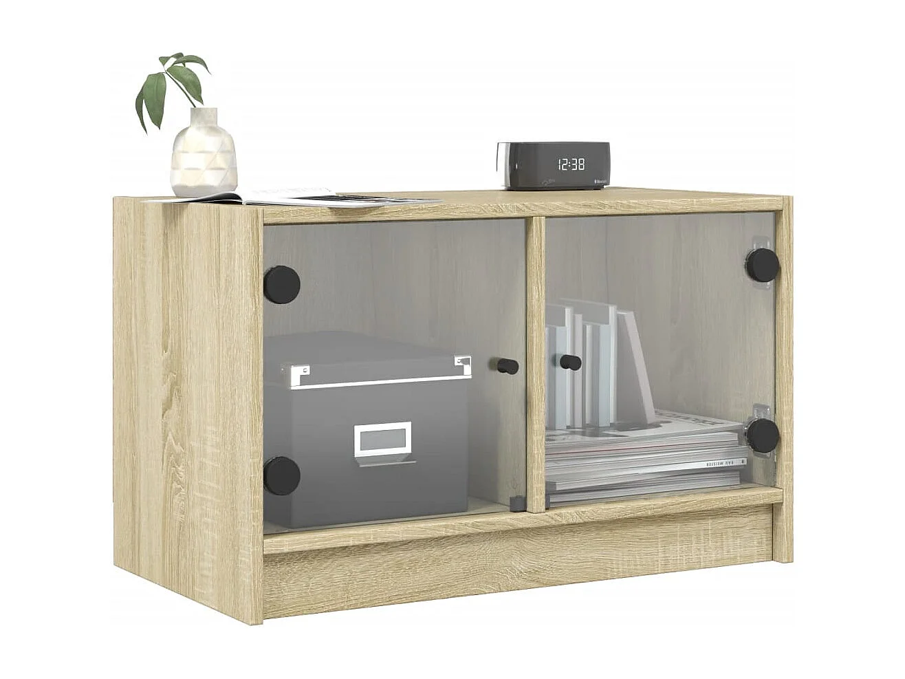 Herpen  Mueble de TV con puertas de vidrio roble Sonoma 68x37x42 cm