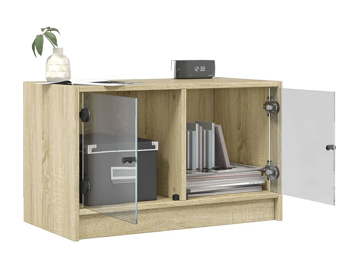Herpen  Mueble de TV con puertas de vidrio roble Sonoma 68x37x42 cm