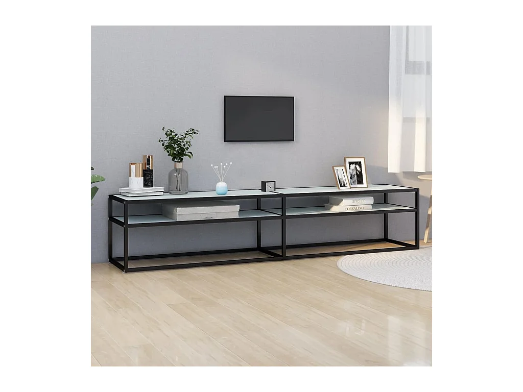 Ballypatrick  Mueble de TV vidrio templado color mármol blanco 200x40x40,5 cm