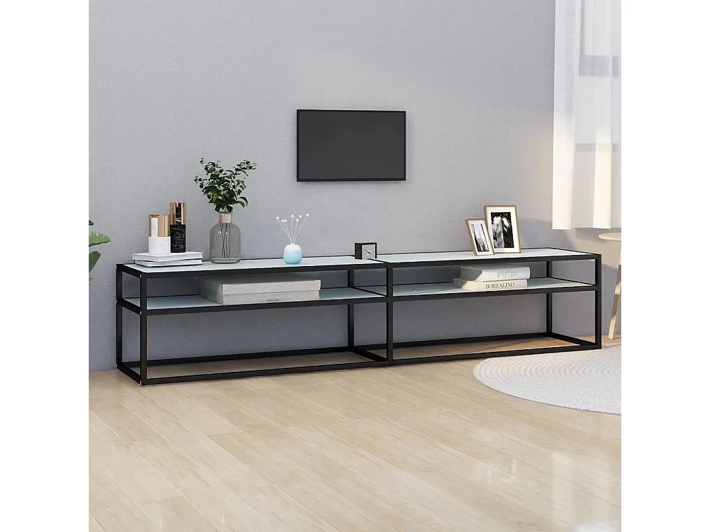 Ballypatrick  Mueble de TV vidrio templado color mármol blanco 200x40x40,5 cm