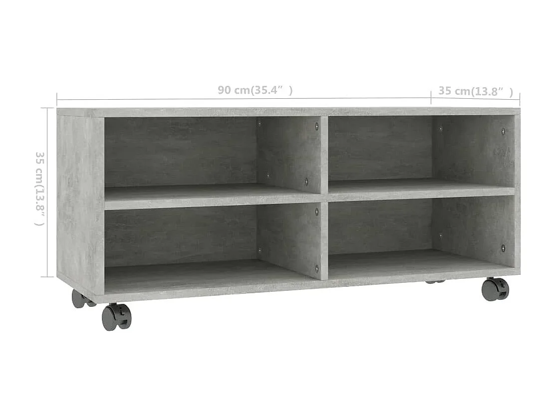 Yron  Meuble TV avec roulettes Gris béton 90x35x35 cm Bois ingénierie