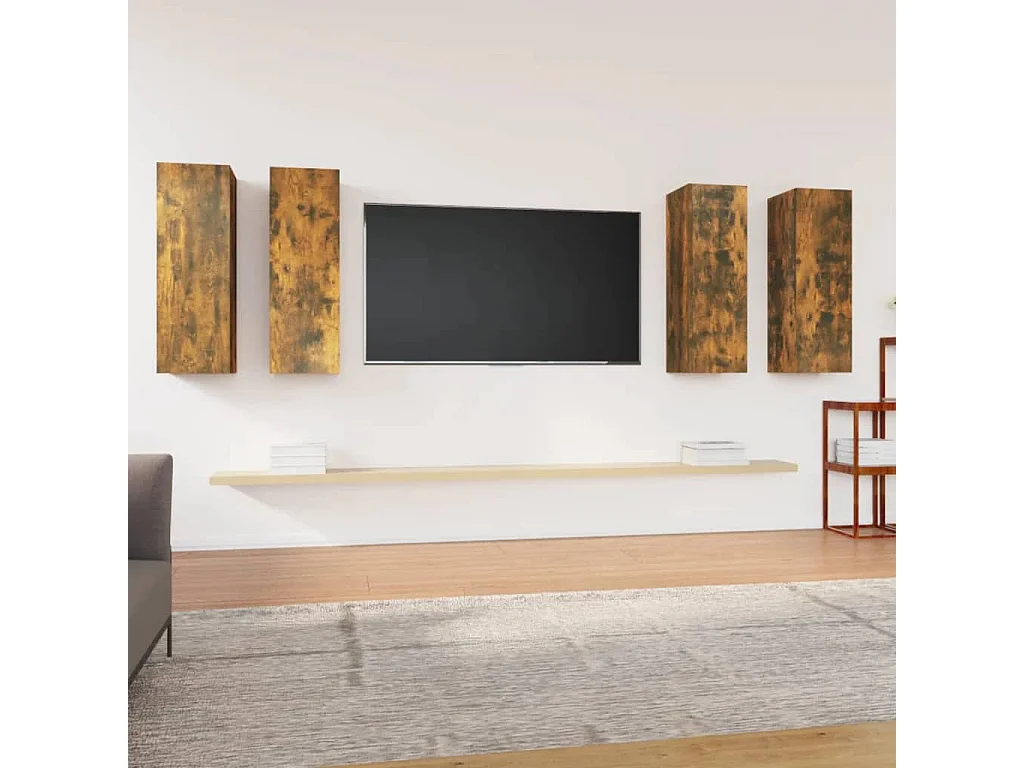 Lea  Tv-meubelen 4 st 30,5x30x90 cm bewerkt hout gerookt eikenkleur