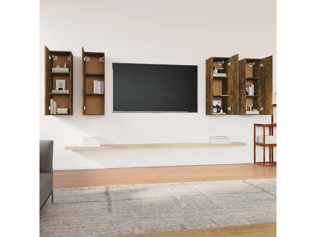 Lea  Tv-meubelen 4 st 30,5x30x90 cm bewerkt hout gerookt eikenkleur