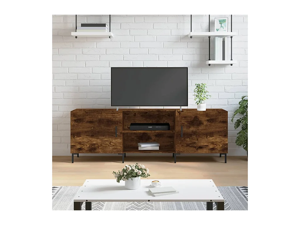 Zendra  Meuble TV chêne fumé 150x30x50 cm bois d'ingénierie