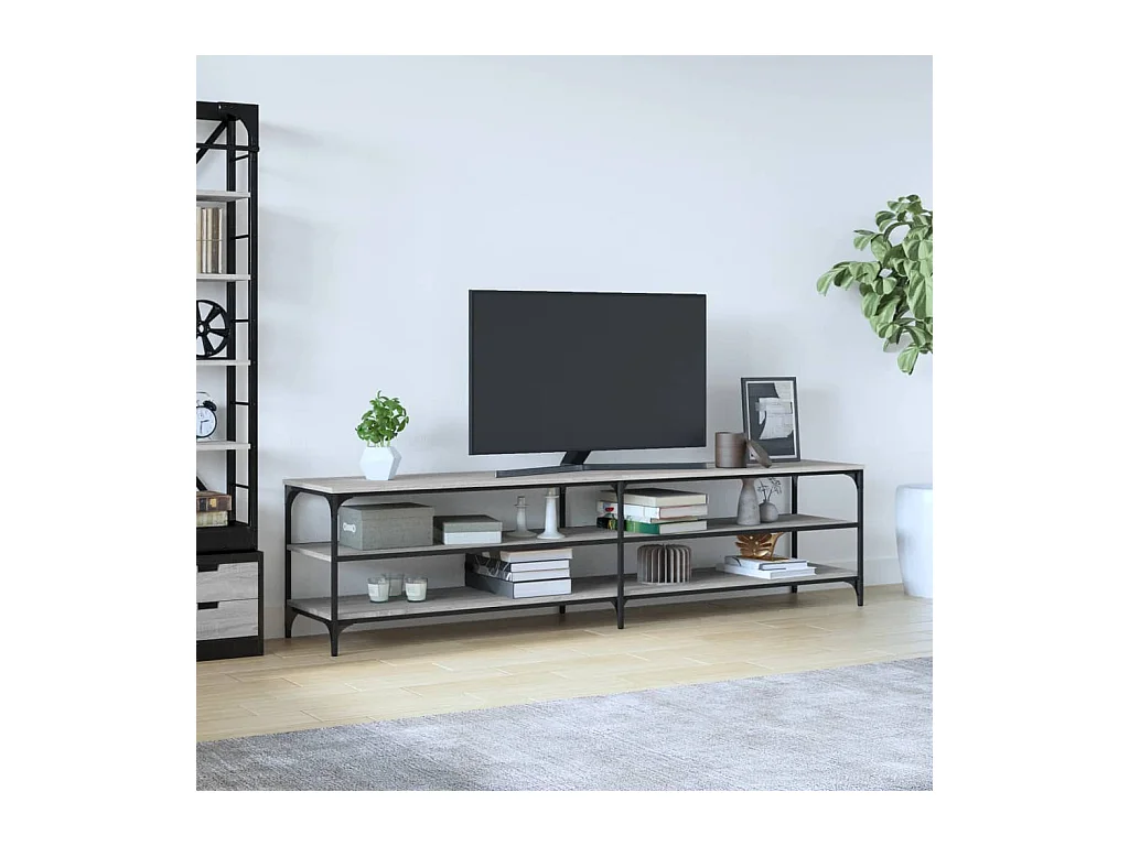 Chiloquin  Meuble TV sonoma gris 200x30x50 cm bois d'ingénierie et métal