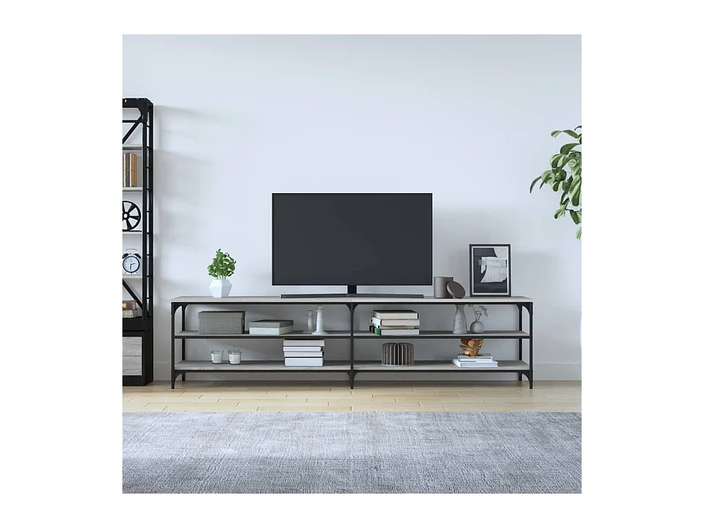 Chiloquin  Meuble TV sonoma gris 200x30x50 cm bois d'ingénierie et métal