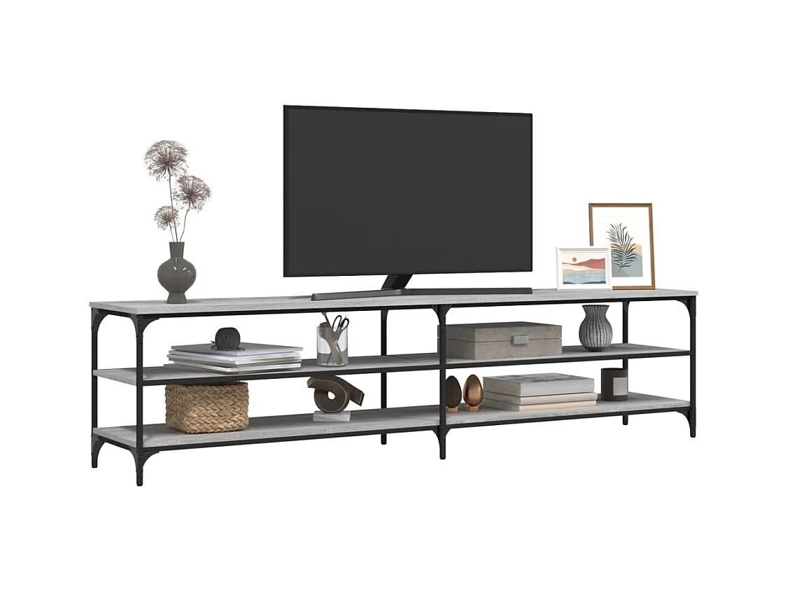 Chiloquin  Meuble TV sonoma gris 200x30x50 cm bois d'ingénierie et métal