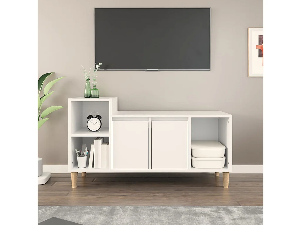 Ibtihal  Meuble TV Blanc 100x35x55 cm Bois d'ingénierie