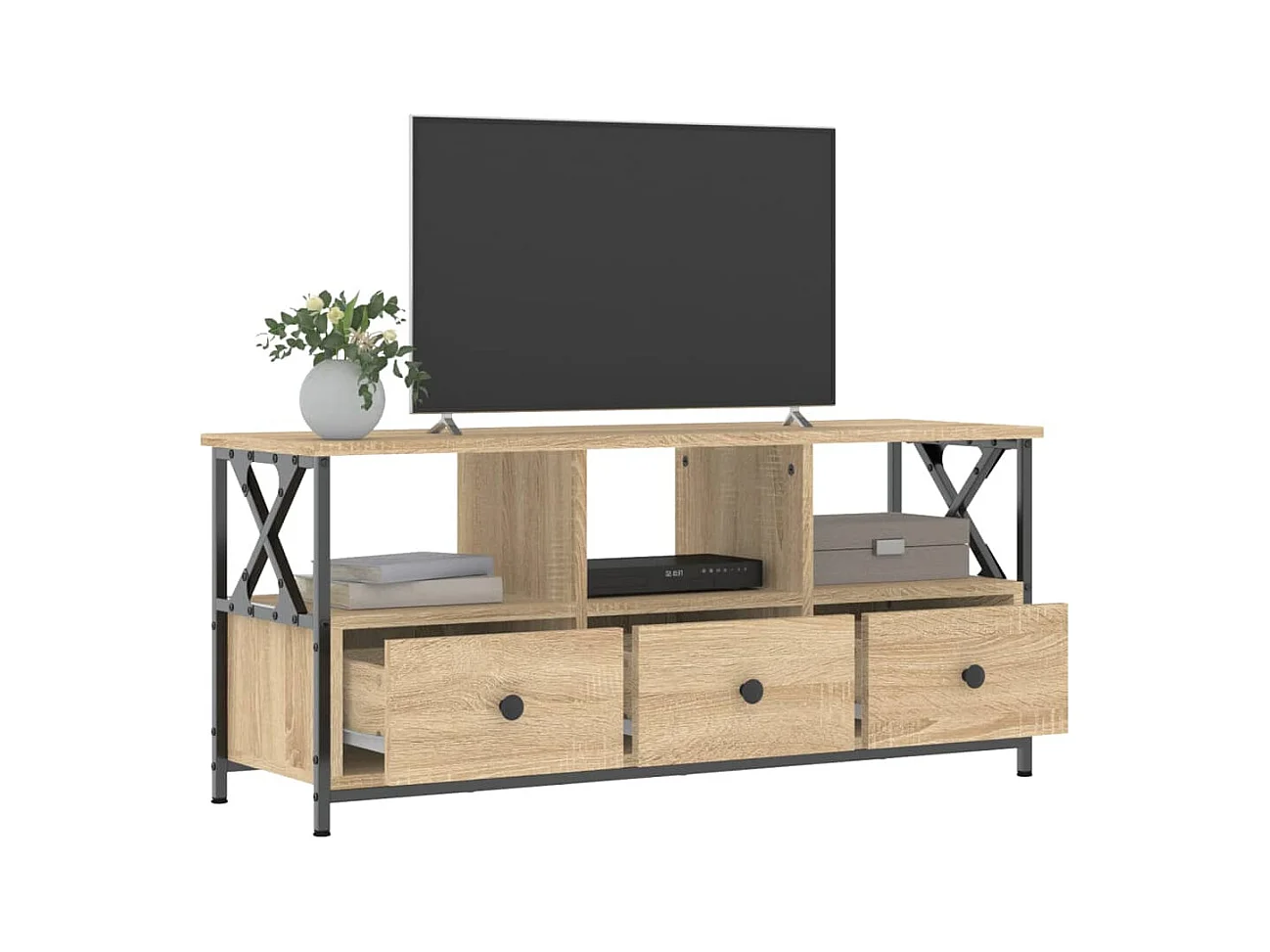 Sophie-Bernadette-Marie  Meuble TV chêne sonoma 102x33x45 cm bois d'ingénierie et fer