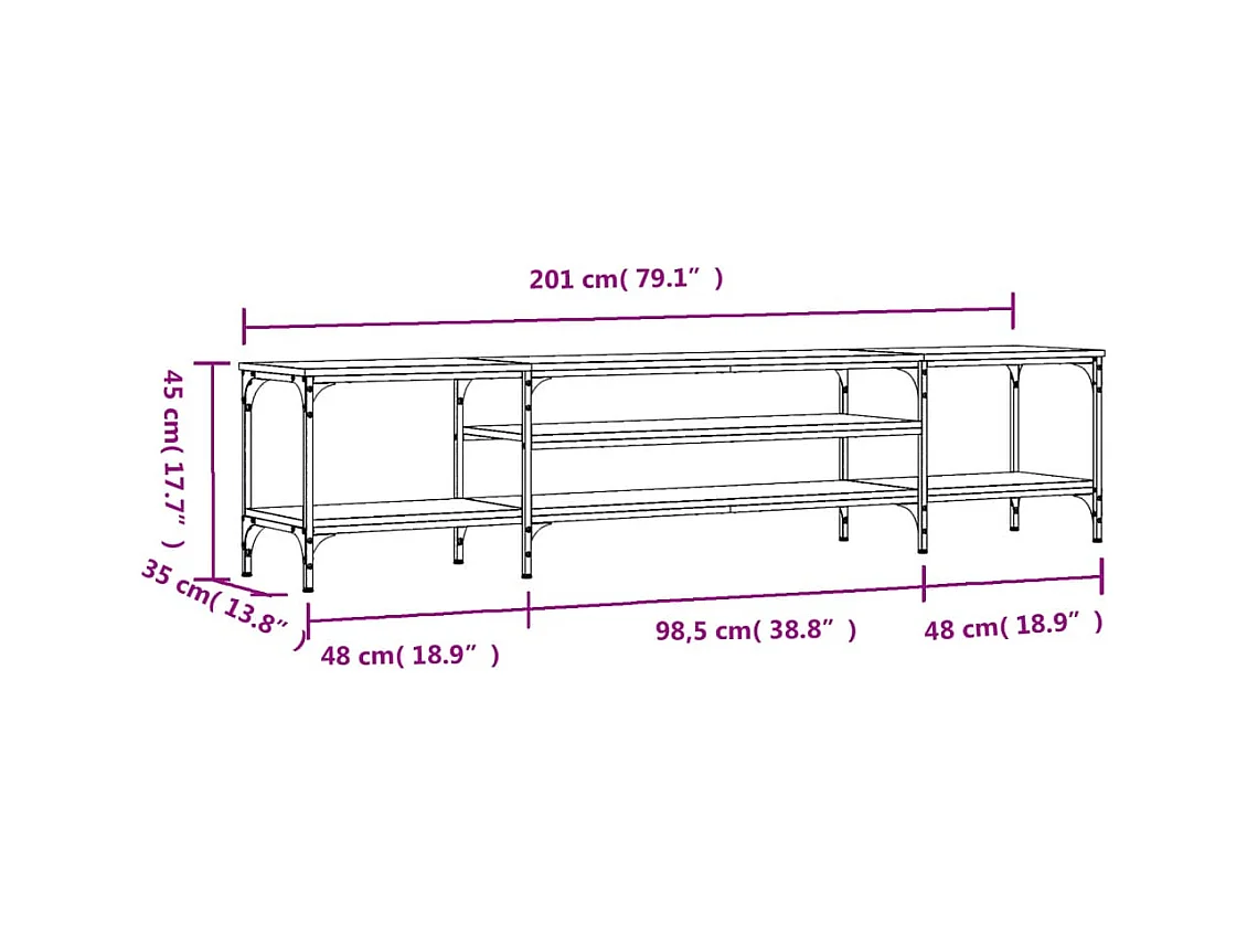 Numa  Mueble TV madera ingeniería y erro gris Sonoma 201x35x45 cm